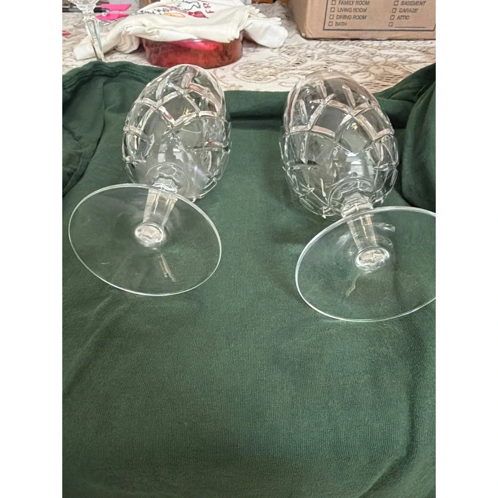 Set of 2 Gotham lady Anne Crystal Iced Tea Glasses  Goblets Diamond Cut Clear